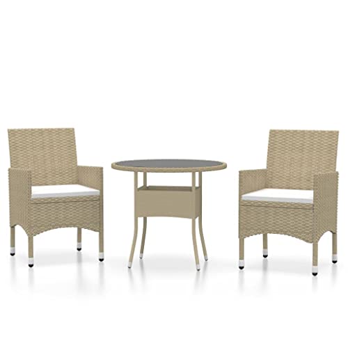vidaXL Ensemble de Salle à Manger de Jardin 3 pcs Mobilier à Dîner de Terrasse Table et Chaises de Repas de Patio Salon de Jardin Résine Tressée Beige