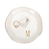 FUNARTY Jewelry Dish Ring Dish Ring Holder Ceramic Initials Jewelry Tray for Necklaces Bracelet Watch Keys Aesthetic Room Decor Birthday Wedding Mother's Day Christmas Bride Gift for Women (M)