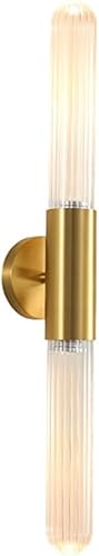 Apliques de pared dorados, apliques de cobre de 25.6 in de alto, 2 luces de tocador con tubo de vidrio para sala de estar, lámparas de pared para