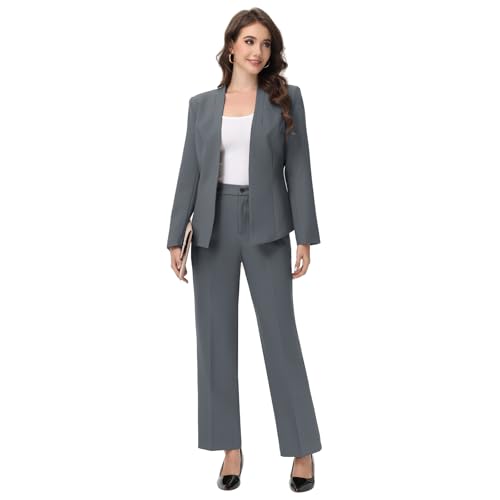 Lamgool Women Suit 2 Piece Open Front Blazer Pants Set Slim Fit Business Casual Outfits3