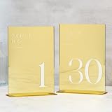 Picture of JINMURY Gold Wedding Table Numbers 1-30 with Stands, 5"x7" Gold Mirror Acrylic Table Numbers, Perfect for Wedding Reception, Party, Anniversary, Event