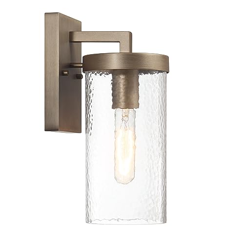 Robert Stevenson Lighting Aria - Modern Minimalist Cylindrical Textured Water Glass and Metal Wall Mounted Outdoor Light, Tuscan Gold by Robert Stevenson Lighting - Image 7