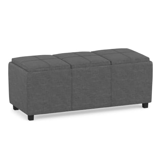 SIMPLIHOME Avalon 42 inch Wide Rectangle Storage Ottoman in Upholstered Slate Grey Linen Look Fabric, Coffee Table for the Living Room, Bedroom, Contemporary