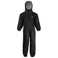 Zorax Black (11-12 Years) Waterproof All in one Light weight Rain Suit Boys Girls Rainwear Unisex Puddle Rain Coat Windproof Hooded Romper,Carry Bag