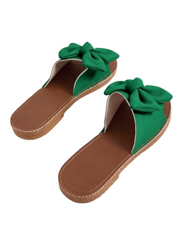 Image of Verdusa Women's Bow Flat Sandals Leather Open Toe Flats Summer Vacation Shoes Beach Sandals Outdoor Slippers