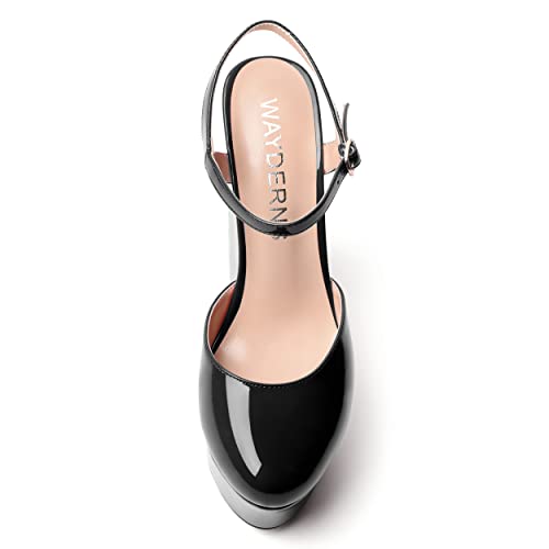 WAYDERNS Womens Dress Round Toe Platform Evening Slingback Patent Buckle Wedge High Heel Pumps Shoes 6 Inch3