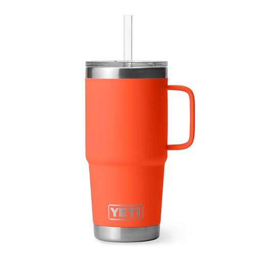 Image of YETI Rambler 25 oz Tumbler with Handle and Straw Lid, Travel Mug Water Tumbler, Vacuum Insulated Cup with Handle, Stainless Steel, Papaya