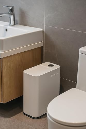 Image of Owme Trash Bin with Easy Press Lid Fashionable Garbage Can Push Top Waste Bin Bathroom Storage Bucket for Any Room Office, Bedroom | Small Tabletop Organizer Bin for Home Office - GREY BLACK