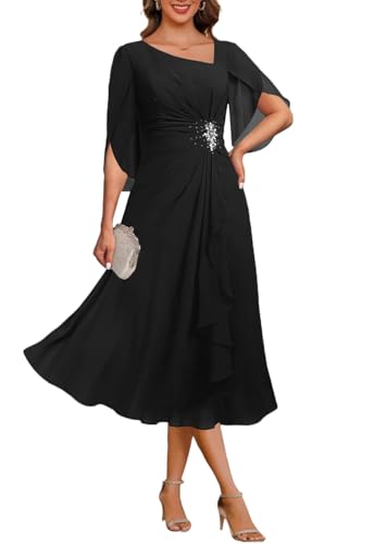 Chiffon Mother of The Bride Dresses for Wedding Ruffle Long Formal Dress Beaded Wedding Guest Dress