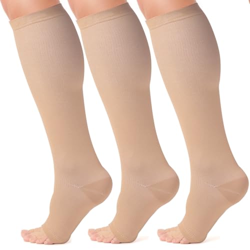 Open Toe Compression Socks 15-20 mmHg for Women and Men Knee High Toeless Circulation Compression Stockings
