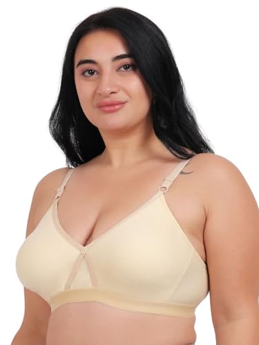 Image of Fabme Women's Cotton Seamless Non-Padded Non-Wired Bra, Cross Belt, Heavy Support, Double Layer Cups, Broad Elastic Bra