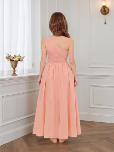 Junior Bridesmaid Dresses for Teen Girls One Shoulder Chiffon Flower Girl Dress Sleeveless for Wedding Party Pageant2