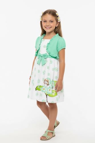 Image of ToBeInStyle Girls Two Piece Short Sleeve Dress and Matching Bolero Crop Cardigan Assorted Prints Cotton Blend Summer Outfit