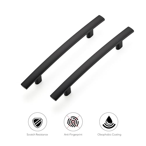 Image of Ravinte 5 Pack Cabinet Handles Matte Black Cabinet Pulls Kitchen Cabinet Handles,Curved Drawer Pulls in 6-1 /4 Inch Length with 4 Inch Hole Center Arch Kitchen Cabinet Hardware
