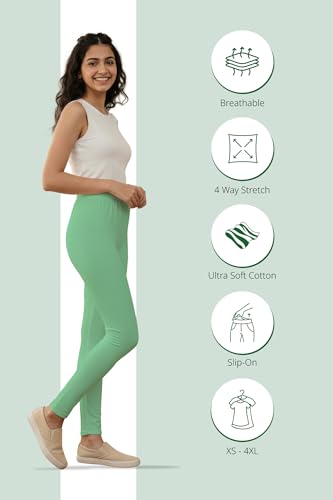 Image of Women's Cotton Lycra Ankle Length Leggings | Regular Rise, Soft 4 Way Stretch Fabric | Casual & Ethnic Wear
