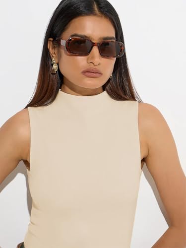 Image of KOTTY Women's Sleeveless High Neck Ribbed Tank Top Combo Pack of 2 Stylish Casual & Office Wear Tops
