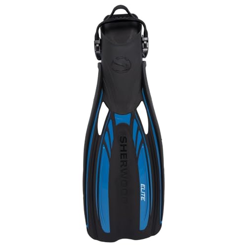 Sherwood Elite Scuba Diving Snorkeling Fin Adjustable Open Heel Fins (Blue, XL(Mens 13-14))