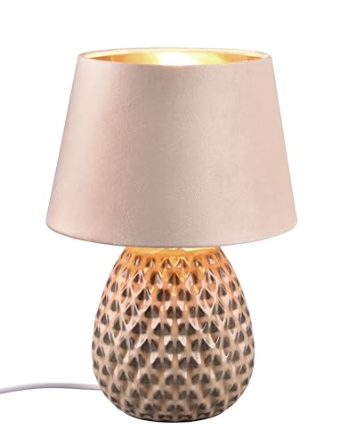 Reality Lampada da tavolo Ariana R51531944, base in ceramica beige, paralume velluto beige/color oro, escl. 1x E27