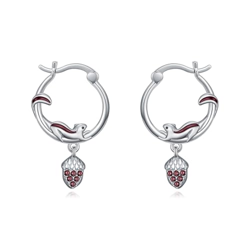 Image of Squirrel Gifts Sterling Silver Squirrel Earrings Animal Hoop Earrings Squirrels Jewellery for Women Squirrels Lovers
