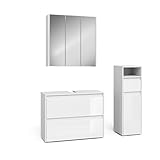 Vicco Badmöbel-Set Majest, Weiß/Weiß Hochglanz, 3 Teile