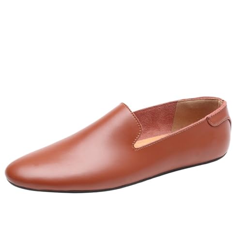 Men's Loafers Pointed Toe Genuine Leather Flat Heel Anti-Slip for Business Casual Office Work Wedding Slip-on
