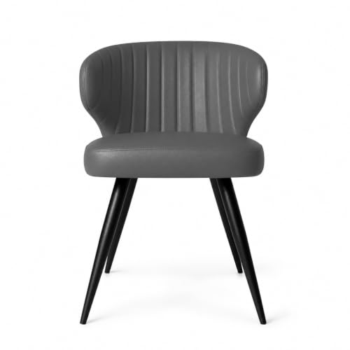 Image of Finch Fox Shree Faux Leather Living Room Dining Chair in Dark Grey Color with Black Powder Coated Metal Legs