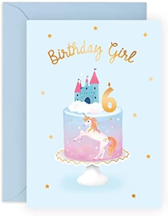 Unicorn Birthday Card for Girl - Kids Birthday Card Age 6 - Girl Birthday Card for 6 Year Old - For Daughter Granddaughter Goddaughter - Comes With Fun Stickers - By Central 23
