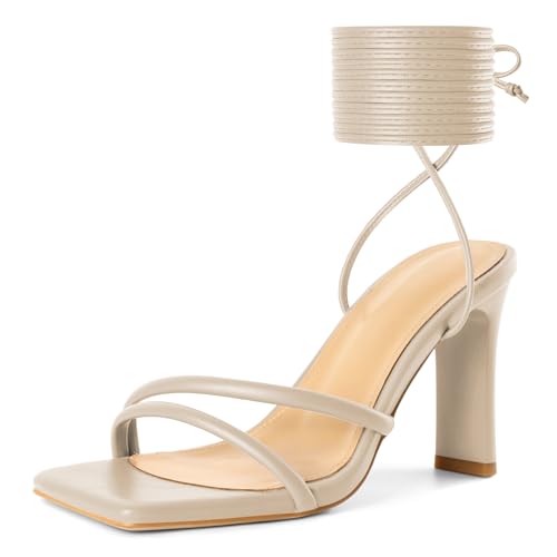 Image of Joseywade Chunky Heels For Women Lace Up Tie Up High Heel 3.5 inch Heeled Sandals Open Toe Shoes