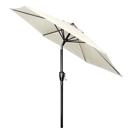 HealSmart 7.5ft Patio Umbrella with Push Button Tilt/Crank, Outdoor Table Market Yard Umbrella, 6 Sturdy Ribs for Garden, Deck, Backyard, Pool, Creamy White