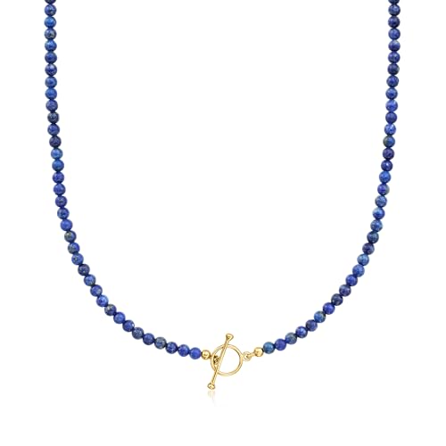 Ross-Simons 3.5-4mm Lapis Bead Charm-Compatible Toggle Necklace in 18kt Gold Over Sterling. 16 inches