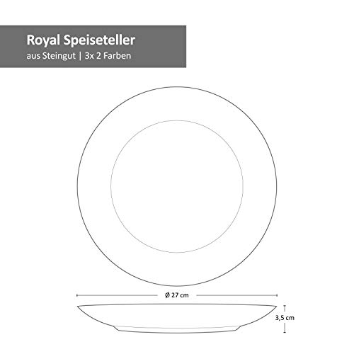 Foto von Van Well Royal 24-tlg. Kombi-Service für 6 Personen I robustes Steingut-Geschirr mit Pinselstrich-Muster - moderner Landhaus-Stil I geeignet für Mikrowelle & Spülmaschine I Geschirr-Set 24 Teile