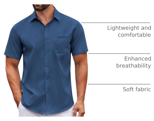 Image of COOFANDY Mens Short Sleeve Casual Button Down Shirts Summer Untucked Dress Shirts with Pocket