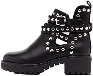 Punk Boots Women Black Cowgirl Hiking Boots With Rivet Wedge Walking Shoes