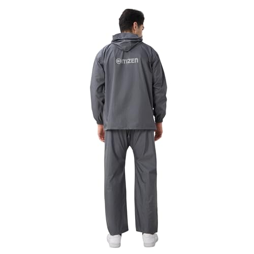 Image of Citizen Designer Rain Suit for Men, Special Slub Rubberized Fabric, Heavy PVC Coating, Heavy Duty Zipper, Reflective Back Print, Inbuilt Cap, Elastic Cuff, Designer Tapping Series
