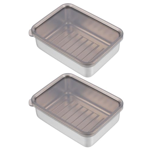 Mikinona Recipientes para Almacenar Queso en Lonchas 2 Piezas Acero Inoxidable 304 Caja Refrigerador Almacenamiento Alimentos para Fiambres Hogar