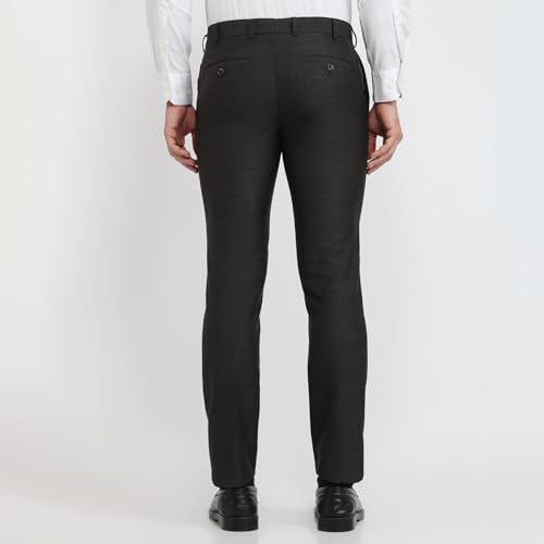 Image of Raymond Men Slim Fit Solid Pattern Poly Viscose Blend Flat Front Formal Trouser Dark Blue