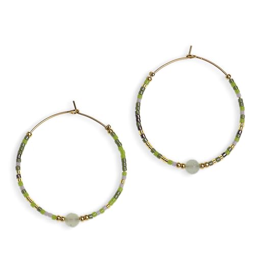 Agriajun Handmade Boho Beaded Gold Hoop Earrings for Women, Simple Statement Colorful Bohemian Lime...