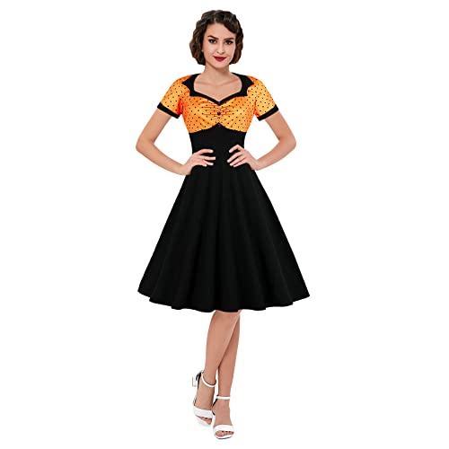 Image of KILLREAL Women's Vintage Polka Dot Print A-Line Pin Up Style Sleeveless Cocktail Party Casual Dress