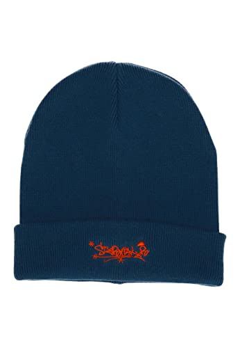 Sterntaler Baby Jungen Strickmütze Baby Organic Cotton Strickmütze Skaterlook - Baby Strickmütze - mit Umschlag und Stickerei - Mittelblau, 53