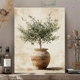 DIHANSM Olivenbaum in Vase Leinwandbild, wasserfest, Wanddekoration für Wohnzimmer (70x100cm/ungerahmt)