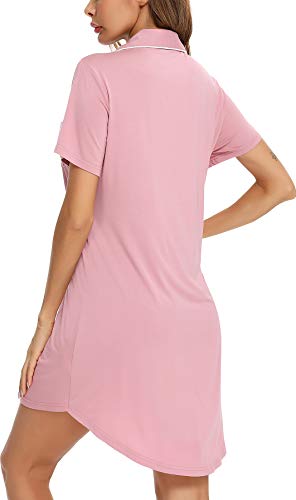 Image of Samring Pajama Nightgown for Women Short Sleeve Button Down Boyfriend Night Gown Nightdress Sleep Shirts