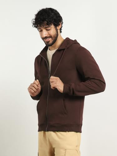 Image of Nobero Classic Zipper Hoodie for Men | Zip Up Hoodies for Men | Regular Fit | Full Zip Closure | Drawstring Hood | Zipped Hooded Sweatshirt | Cotton Rich Zipper Fleece Hoodie