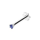 Demira Natural 1.7MM (0.02ct) Blue Sapphire Nose Stud – Solid 14K White Gold Nose Pin for Women, Body Piercing Jewelry with Screw Back, 7MM Long Post, 16G