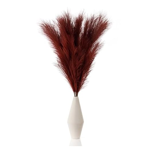 AlpsuIay 6 Stem Burgundy Pampas Grass Tall 43",Large Faux Pampas Grass Artificial Feathers Bulk for Boho Home Wedding Decor,Decorations for Living Room