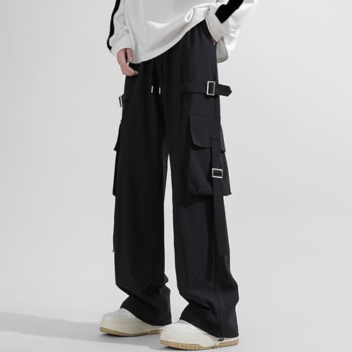XYXIONGMAO Men's Black Multi-Pocket Sweatpants Streetwear Pleated Techwear Joggers Overalls Casual Hip Hop Loose Cargo Pants2