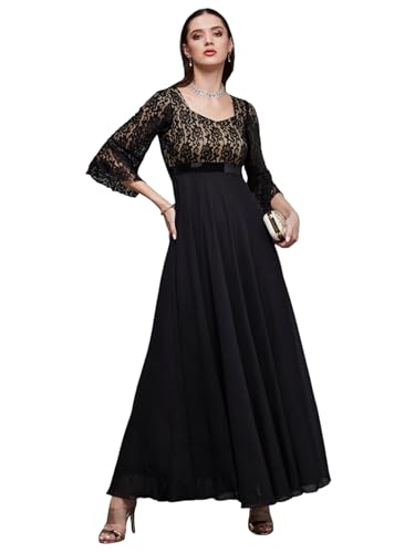 Image of Miss Chase Women's Round Neck Cap Sleeves Lace Knee -Long Skater Dress