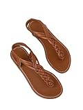 GORGLITTER Women's Braided T Strap Sandals Dressy Summer Ankle Srtap Elastic Beach Thong Sandals Brown 8