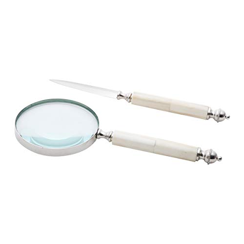 Abridor de Carta e Lupa Wolff Delhi modelo Sophie de Aço Inox e Madrepérola 29 x 15 m