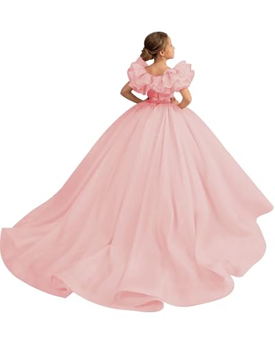 Flower Girl Dresses for Wedding Ruffles Pageant Dress Tulle Ball Gown with Beads Belt