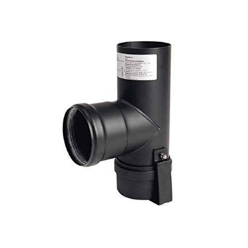 Conector en T con tapón para recogida de condensación, diámetro 80 a la vista para estufas y chimeneas de pellets.